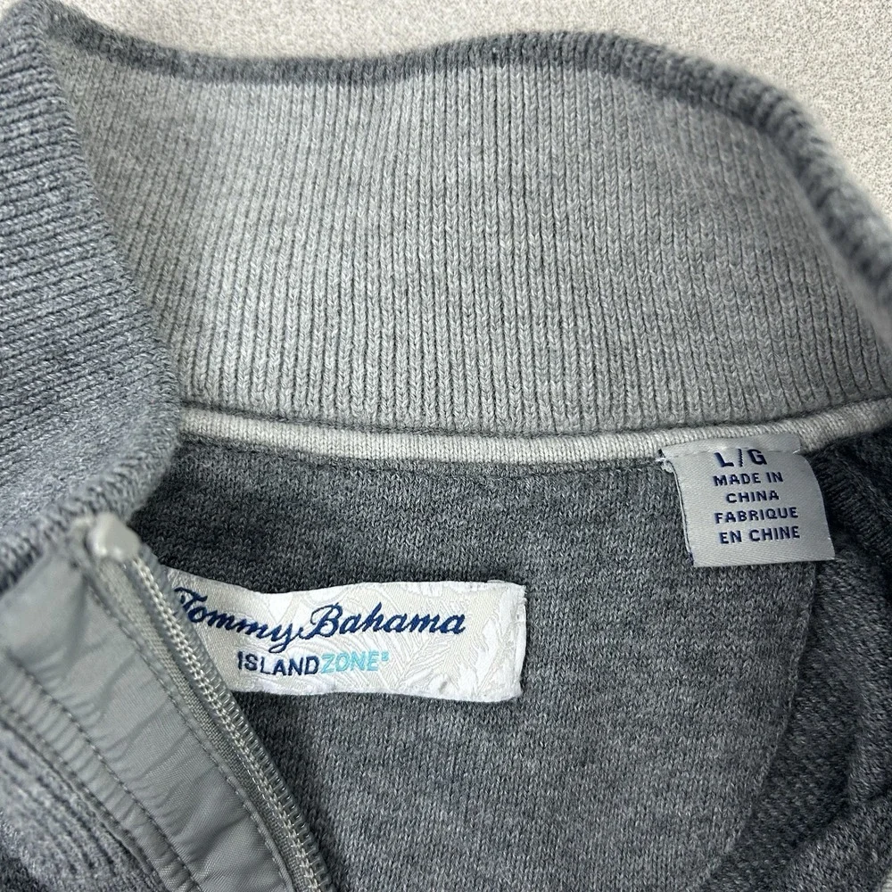Tommy Bahama Island Zone Full‎ Zip Sweater Vest Mens L Gray Golf Preppy Coolmax